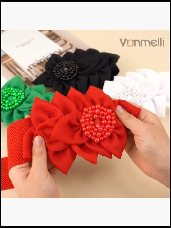 Wide Elastic Belt with Flower Pearl Decor Stretchy Snap Closure main image 5